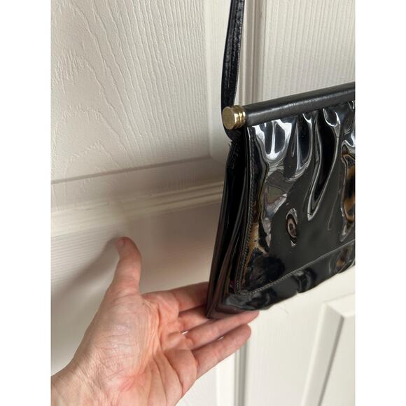 Vintage Black Patent Leather Evening Purse | Black Leather Shoulder Bag - Picture 3 of 6